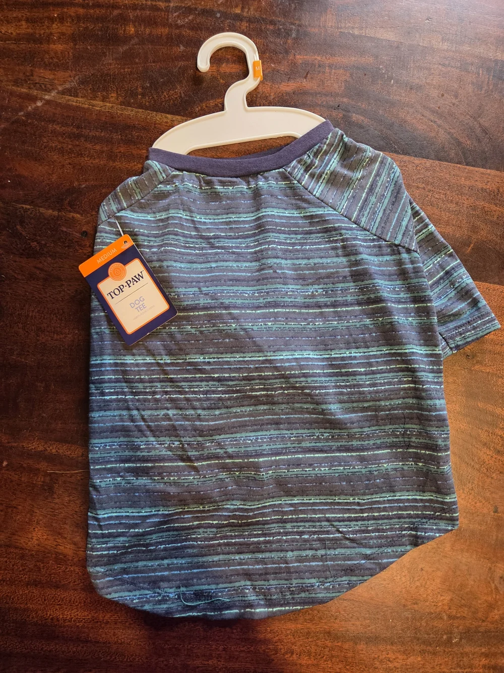 Top Paw Navy and Teal Striped Short Sleeve Dog Tee